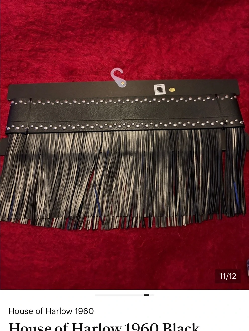 House of Harlow 1960 Black Fringe Belt Studded Boho Western Hippie Chic sz Small
